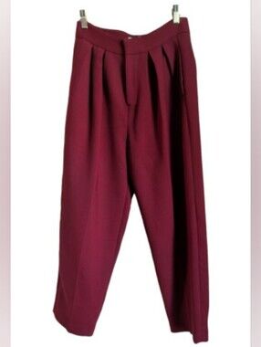 ITOSHIROSHI Deep Red Wool Minimalist High-Waist Pleated Trousers Eize Medium